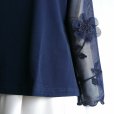 画像9: 新品 9517 ML 花モチーフ メッシュ ハイネック ブラウス 春 夏 秋 カットソー レディース 紺 異素材切替 メロウフリル 高級 上質