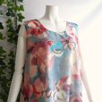 画像5: 新品 9537 ML 絵画風 大きな花柄 シフォン ワンピース 春 夏 くすみブルー系 レディース ノースリーブ マキシ 透け感 インド製