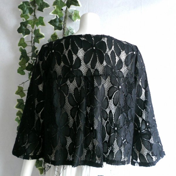 画像2: 新品 9596 ML カットワーク 刺繍 クロシェ レース フレア ジャケット 春 夏 黒 レディース ノーカラー 七分袖 カーディガン 上質 上品