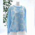 画像3: 新品 9598 ML 大きな花刺繍 メッシュ切替 カーディガン 春 夏 水色 レディース ストレッチ スラブ 異素材切替 上品