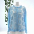 画像2: 新品 9598 ML 大きな花刺繍 メッシュ切替 カーディガン 春 夏 水色 レディース ストレッチ スラブ 異素材切替 上品 (2)