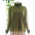 画像4: 新品 9622 ML 花モチーフ メッシュ ハイネック カットソー ブラウス くすみ緑 袖花モチーフ レディース ストレッチ 上質 上品