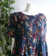 画像6: 新品 9632 ML 綿100％ シャーリング ワンピース 春 夏 紺系 レディース 和風 花柄 半袖 前開きボタン インド製 ナチュラル コットン
