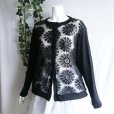 画像2: 新品 9638 ML 大きな花刺繍 メッシュ切替 カーディガン 春 夏 黒 レディース ストレッチ スラブ 異素材切替 上品 (2)