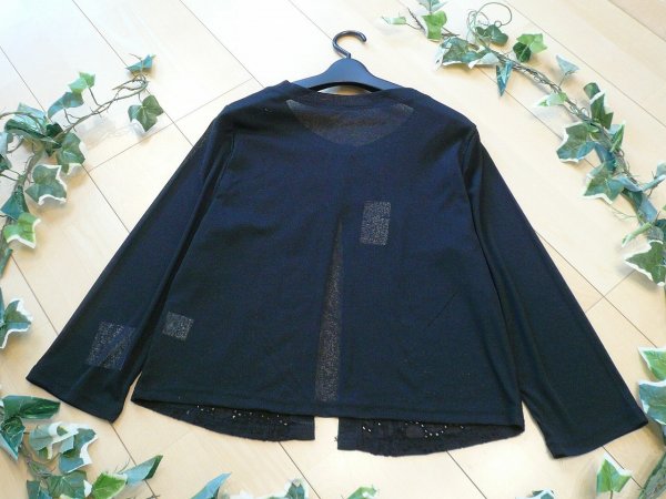 画像2: 新品 9660 ML カットワーク 刺繍 カーディガン 黒 春 夏 秋 綿100％ スラブ 異素材切替 レディース ノーカラー ジャケット