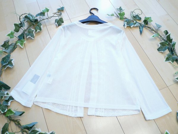 画像2: 新品 9661 ML カットワーク 刺繍 カーディガン 白 春 夏 秋 綿100％ スラブ 異素材切替 レディース ノーカラー ジャケット