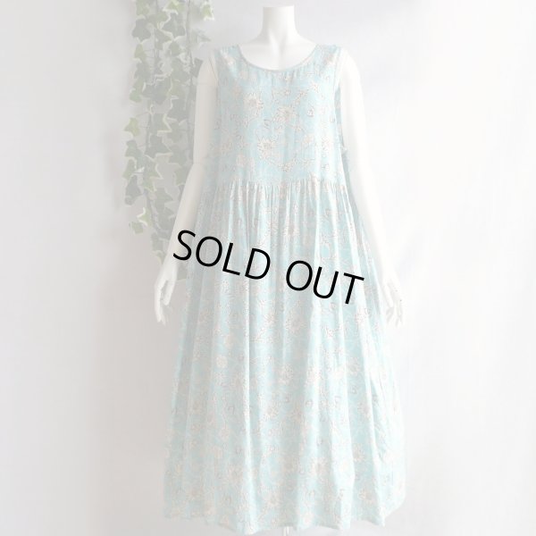 画像2: 新品 9683 L 手書き風 花柄 レーヨン100％ ワンピース 春 夏 ミント系 レディース 透け感 インド製 ナチュラル 50代 60代 70代