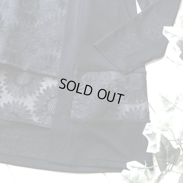 画像6: 新品 9687 ML オーガンジー 花刺繍 ツイン アンサンブル 春 夏 秋 黒 レディース カーディガン プルオーバー 異素材切替 50代 60代 70代