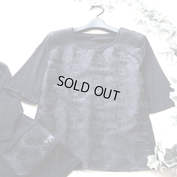 画像5: 新品 9687 ML オーガンジー 花刺繍 ツイン アンサンブル 春 夏 秋 黒 レディース カーディガン プルオーバー 異素材切替 50代 60代 70代