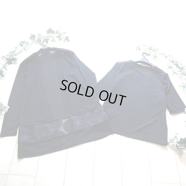 画像4: 新品 9687 ML オーガンジー 花刺繍 ツイン アンサンブル 春 夏 秋 黒 レディース カーディガン プルオーバー 異素材切替 50代 60代 70代