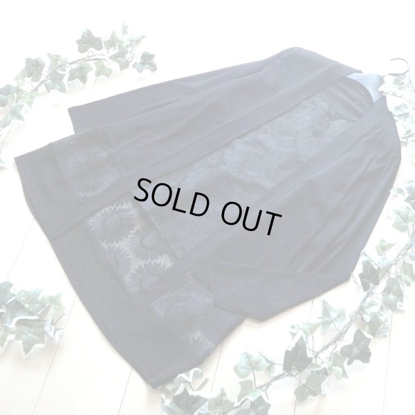 画像3: 新品 9687 ML オーガンジー 花刺繍 ツイン アンサンブル 春 夏 秋 黒 レディース カーディガン プルオーバー 異素材切替 50代 60代 70代