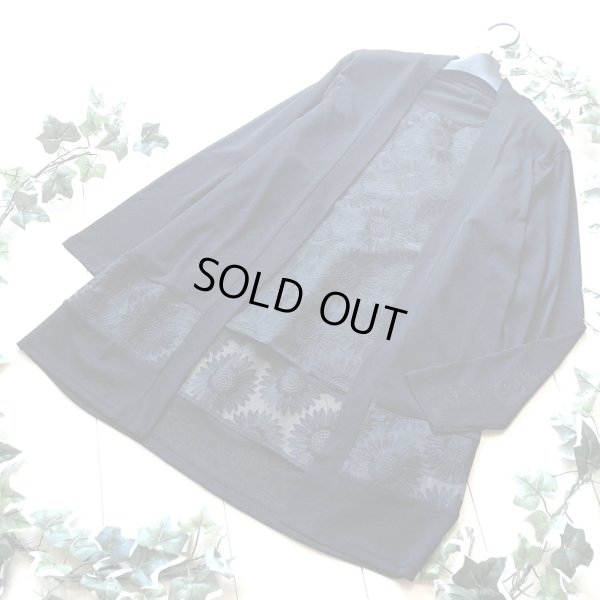 画像2: 新品 9687 ML オーガンジー 花刺繍 ツイン アンサンブル 春 夏 秋 黒 レディース カーディガン プルオーバー 異素材切替 50代 60代 70代