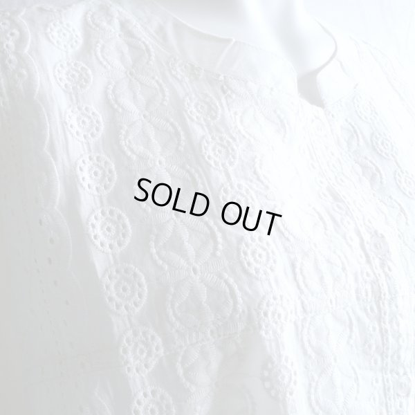 画像2: 新品 9690 ML カットワーク 刺繍 綿100％ シャツ プルオーバー 白 夏 レディース インド製 コットン ブラウス 異素材切替