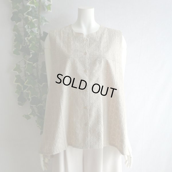 画像8: 新品 9691 ML カットワーク 刺繍 綿100％ シャツ プルオーバー ベージュ 夏 レディース インド製 コットン ブラウス 異素材切替