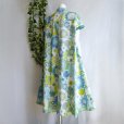 画像10: 新品 9710 L ひまわり柄 綿100％ シャツ ワンピース グリーン系 春 夏 リブ袖 Aライン フレア レディース 高級 上質 上品 