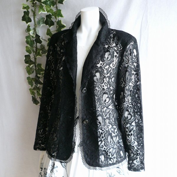 画像2: 新品 9726 L 花模様レース 綿混 テーラード ジャケット 黒 春 夏 秋 レディース 高級感 上質 上品 50代 60代 70代