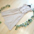 画像2: 新品 9736 L 綿 麻 リボン付 ワンピ ジレ ベージュ 春 夏 秋 レディース 襟あり フレンチ袖 羽織り リネン コットン 上品 50代 60代 70代 (2)