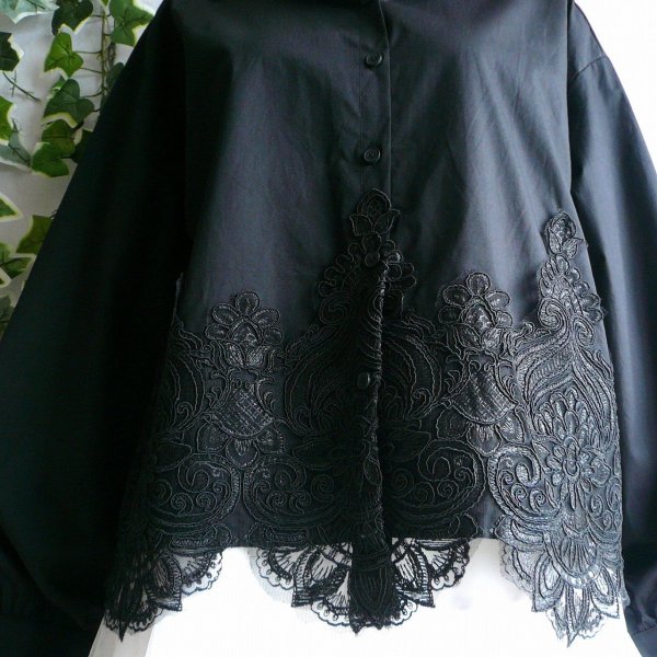画像2: 新品 9757 ML 裾花刺繍 豪華 綿100％ シャツ ブラウス 黒 春 夏 秋 レディース 上品 50代 60代 70代