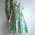 画像11: 新品 9773 ML ひまわり柄 綿100％ シャツ ワンピース グリーン系 夏 レディース リブ袖 Aライン フレア 上品 50代 60代 70代