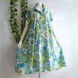 画像2: 新品 9773 ML ひまわり柄 綿100％ シャツ ワンピース グリーン系 夏 レディース リブ袖 Aライン フレア 上品 50代 60代 70代 (2)