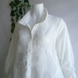 画像6: 新品 9819 ML オーガンジー 花刺繍 シャツ チュニック 白 春 夏 秋 レディース 綿100％ 美しい透け感 異素材切替 上品 50代 60代 70代