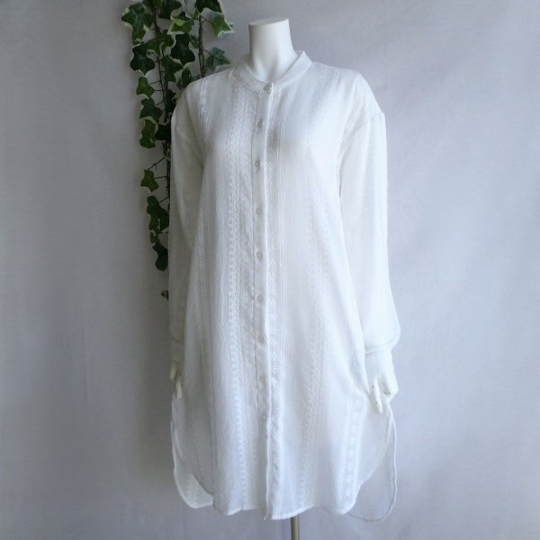 画像2: 新品 9820 M 豪華 総刺繍 透け感 ロング シャツ オフ白 春 夏 秋 レディース ブラウス ワンピース 上品 50代 60代 70代