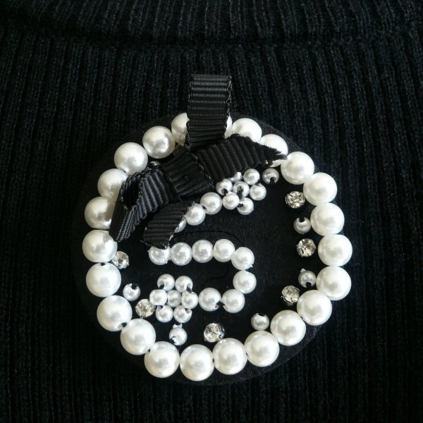 画像8: 新品 9901 ML ウール混 ニット ワンピース 黒系 秋 冬 レディース パール調ブローチモチーフ 横ライン チュニック 50代 60代 70代