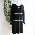 画像7: 新品 9901 ML ウール混 ニット ワンピース 黒系 秋 冬 レディース パール調ブローチモチーフ 横ライン チュニック 50代 60代 70代 (7)