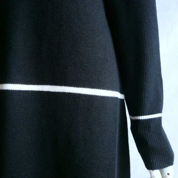 画像10: 新品 9901 ML ウール混 ニット ワンピース 黒系 秋 冬 レディース パール調ブローチモチーフ 横ライン チュニック 50代 60代 70代