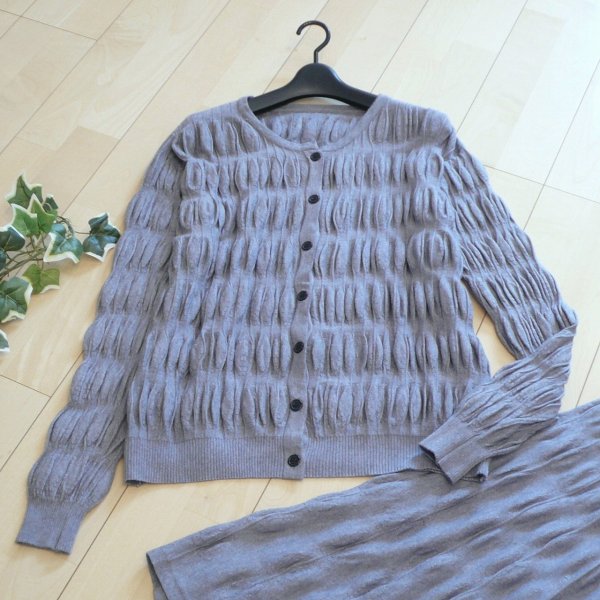 画像4: 新品 9905 ML プリーツ編み ツインニット セットアップ 秋 冬 レディース カーディガン ロングスカート 大人 上品 50代 60代 70代