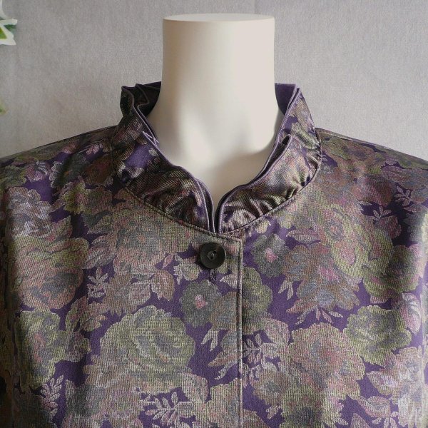 画像5: 新品 9911 M 二重フリル襟 京都染 日本素材 ブラウス ジャケット 紫系玉虫色 レディース 和風 花柄 中国縫製 高級感 上質 50代 60代 70代