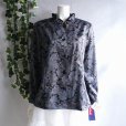 画像10: 新品 9912 M 二重フリル襟 京都染 日本素材 ブラウス ジャケット 黒系玉虫色 レディース 和風 花柄 中国縫製 高級感 上質 50代 60代 70代 (10)