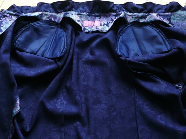 画像8: 新品 9914 L 二重フリル襟 京都染 日本素材 ブラウス ジャケット 紺系玉虫色 レディース 和風 花柄 中国縫製 高級感 上質 50代 60代 70代