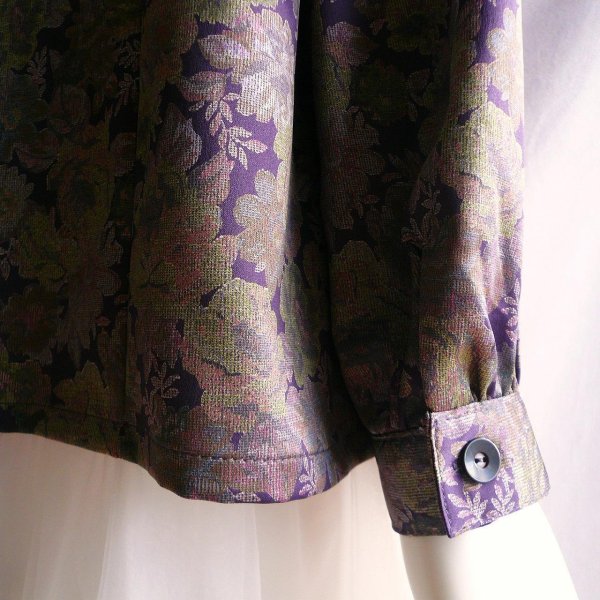 画像8: 新品 9915 L 二重フリル襟 京都染 日本素材 ブラウス ジャケット 紫系玉虫色 レディース 和風 花柄 中国縫製 高級感 上質 50代 60代 70代