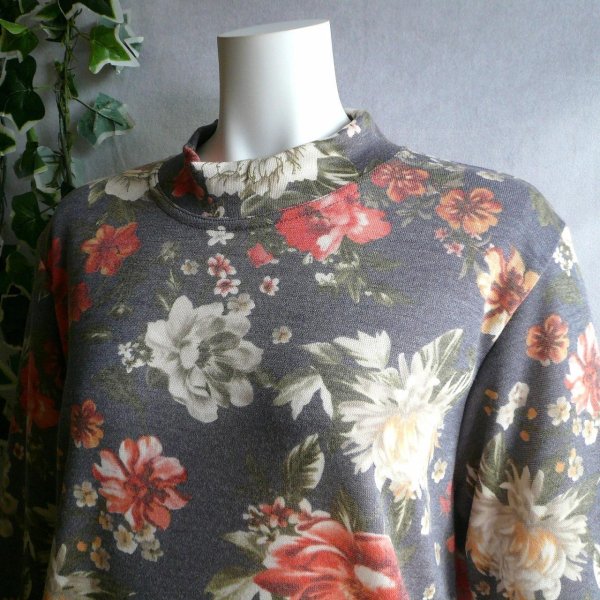 画像5: 新品 9926 ML 大きな花柄 ニットソー プルオーバー グレー系 秋 冬 レディース ハイネック 上品