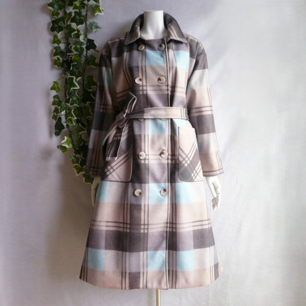 画像2: 新品 9928 40 英国調チェック ウール調 ロング コート 秋 冬 クラシック 上質 高級 上品 定価22,000円 50代 60代 70代