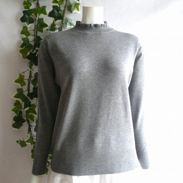 画像4: 新品 9933 ML フリル ハイネック ニット セーター グレー 秋 冬 レディース メロウフリル もっちもち ストレッチ