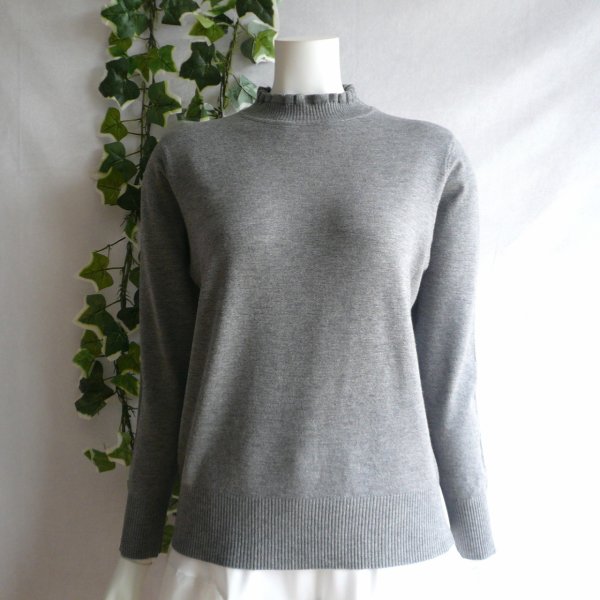 画像3: 新品 9933 ML フリル ハイネック ニット セーター グレー 秋 冬 レディース メロウフリル もっちもち ストレッチ