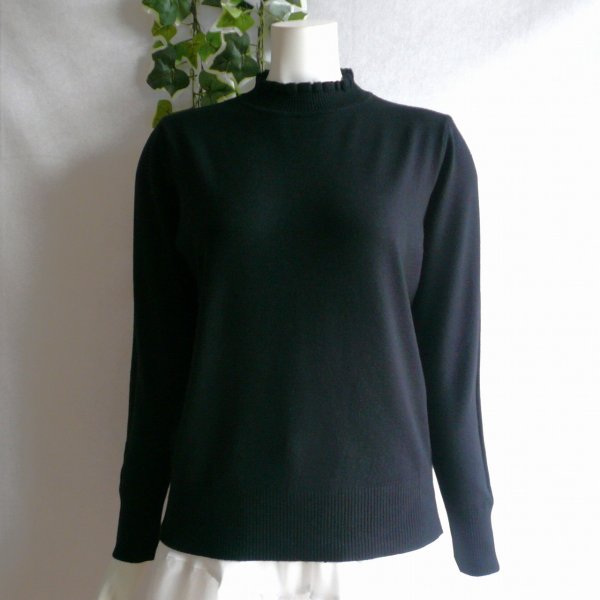 画像4: 新品 9934 ML フリル ハイネック ニット セーター 黒 秋 冬 レディース メロウフリル もっちもち ストレッチ 50代 60代 70代