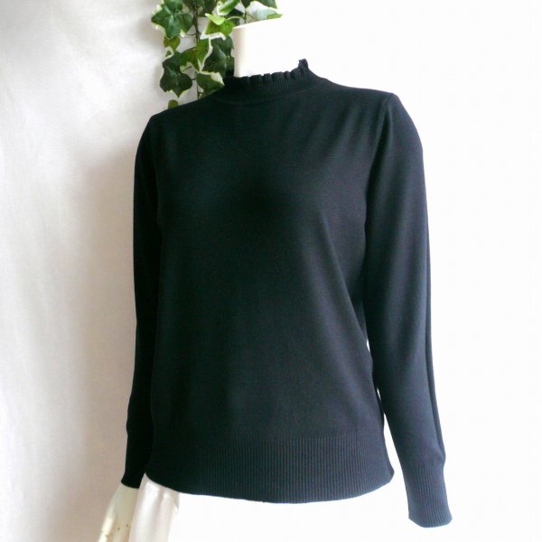 画像3: 新品 9934 ML フリル ハイネック ニット セーター 黒 秋 冬 レディース メロウフリル もっちもち ストレッチ 50代 60代 70代