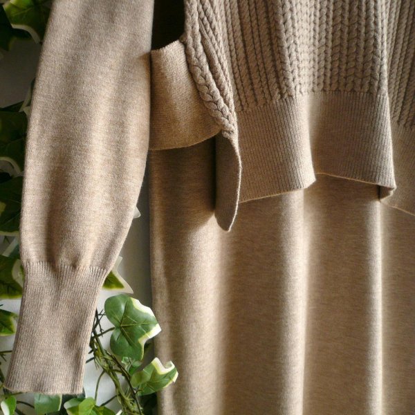 画像3: 新品 9948 ML ニット セットアップ ベージュ 秋 冬 レディース ケーブル編みハイネックニットベスト ニットワンピース