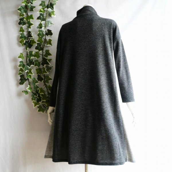 画像12: 新品 9951 ML 上質ツイード切替 ワンピース 黒系 ドロップショルダー ハイネック 飾りボタン 大人 上品 クラシカル 50代 60代 70代