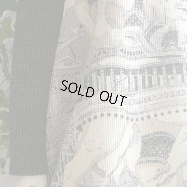 画像10: 新品 9952 ML ヨーロッパ絵画風絵柄 ニット チュニック ワンピース 黒系 秋 冬 ロールネック レディース 異素材切替 50代 60代 70代