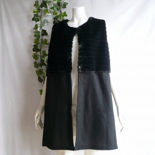 画像3: 新品 9957 ML ファー 切替 ロング ジレ 黒 秋 冬 レディース フェイクファー 微起毛ニット ベスト 上質 上品 