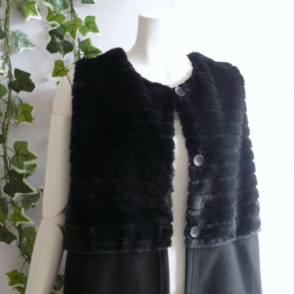 画像10: 新品 9957 ML ファー 切替 ロング ジレ 黒 秋 冬 レディース フェイクファー 微起毛ニット ベスト 上質 上品 