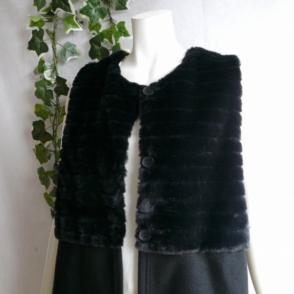 画像8: 新品 9957 ML ファー 切替 ロング ジレ 黒 秋 冬 レディース フェイクファー 微起毛ニット ベスト 上質 上品 