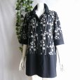 画像6: 新品 9958 LL 刺繍風 チュニック ブラウス 黒系 秋 レディース 配色切替 襟付き前開き ゆったりサイズ 上質 上品 50代 60代 70代 (6)