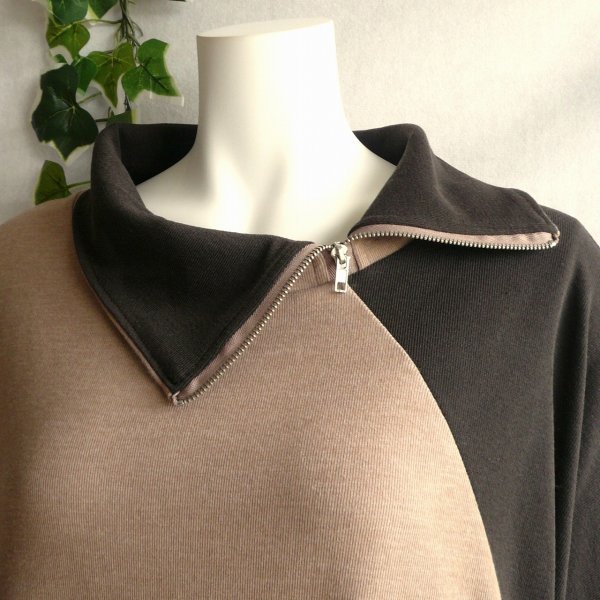 画像6: 新品 9962 ML ジップ襟 配色切替 チュニック ワンピース ブラウン系 春 秋 冬 レディース コクーン ゆったり 大人 上品 50代 60代 70代