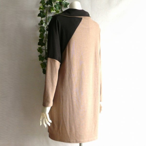 画像7: 新品 9962 ML ジップ襟 配色切替 チュニック ワンピース ブラウン系 春 秋 冬 レディース コクーン ゆったり 大人 上品 50代 60代 70代