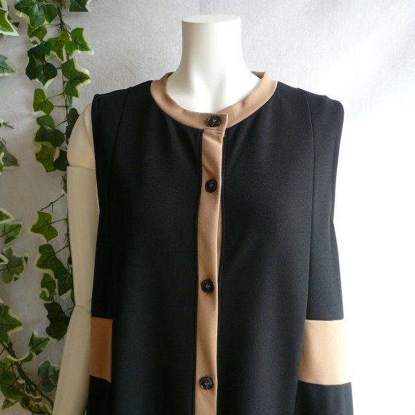画像5: 新品 9963 ML 高級 バイカラー ワンピース 黒系 秋 レディース 配色切替 ノースリーブ モード ロング ジレ 大人 上質